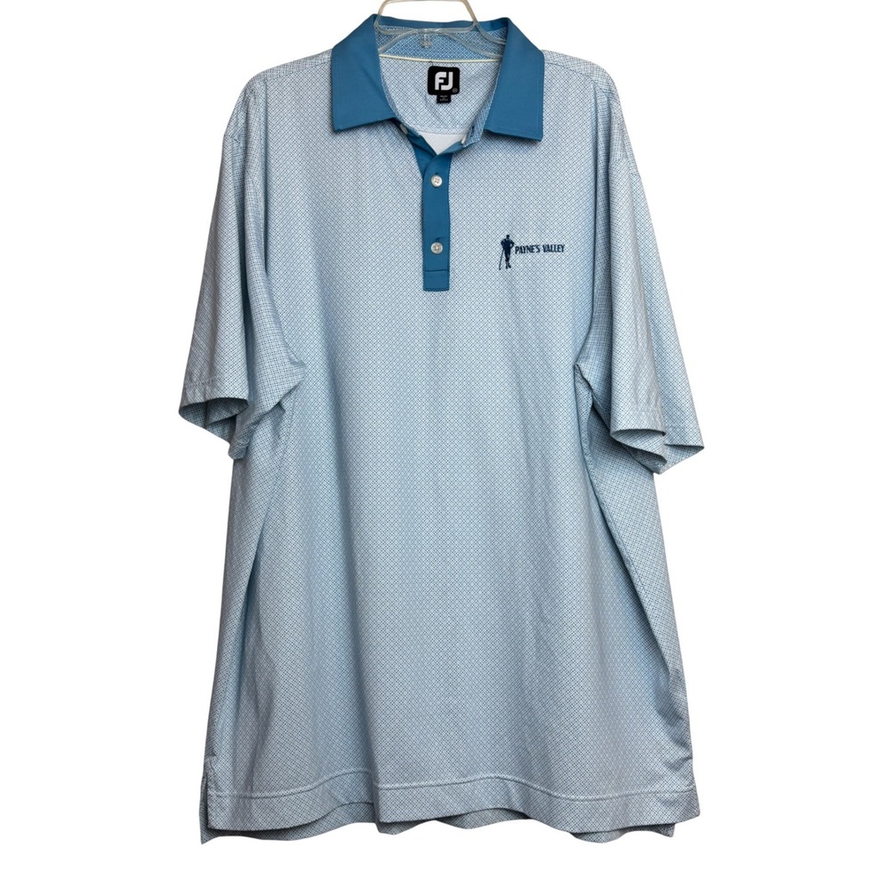 FootJoy Golf Polo Shirt Mens 2XL Blue Geometric Payne's Valley Course Preppy